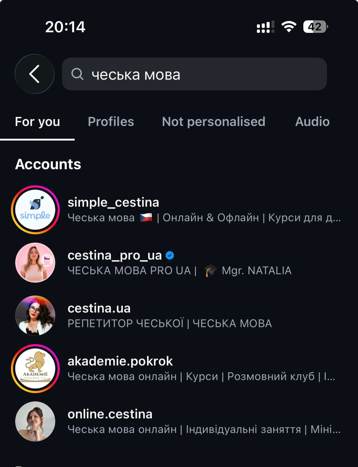 Пошук репетитора чеської в Інстаграмі